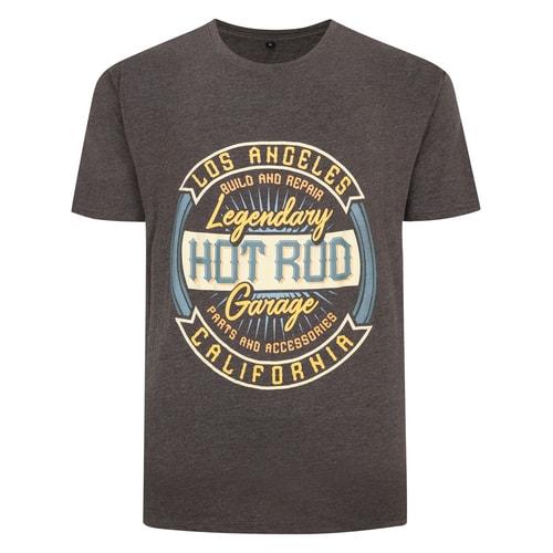 Bigdude – T-Shirt mit „Hot Rod“-Aufdruck, Anthrazit, Größe XL